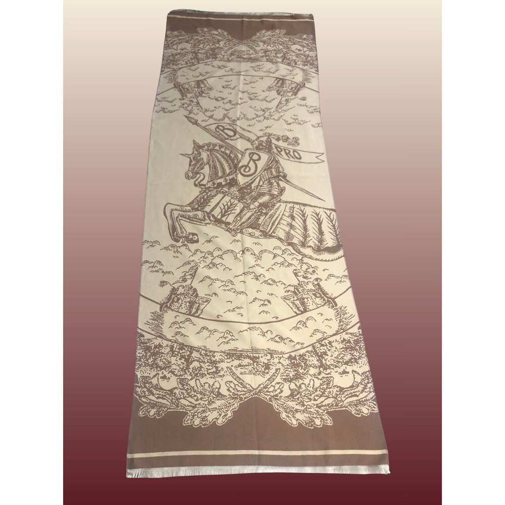Burberry Oversized Scarf 65% Cashmere 35% Silk Equestrian Knight-Print Tan
